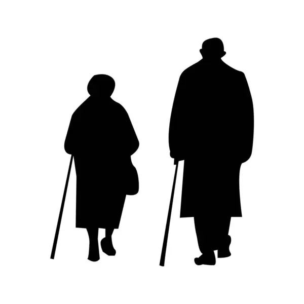 Elderly People Silhouette White — Stock Vector