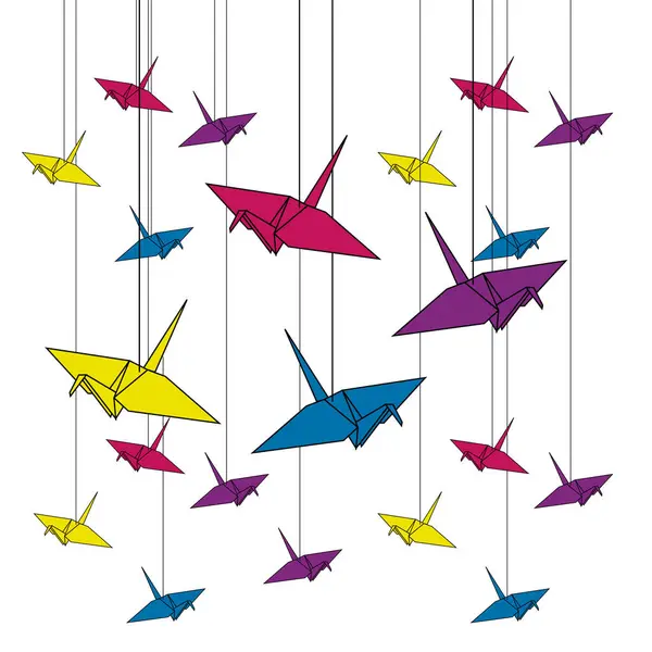 Origami Păsări Alb — Vector de stoc