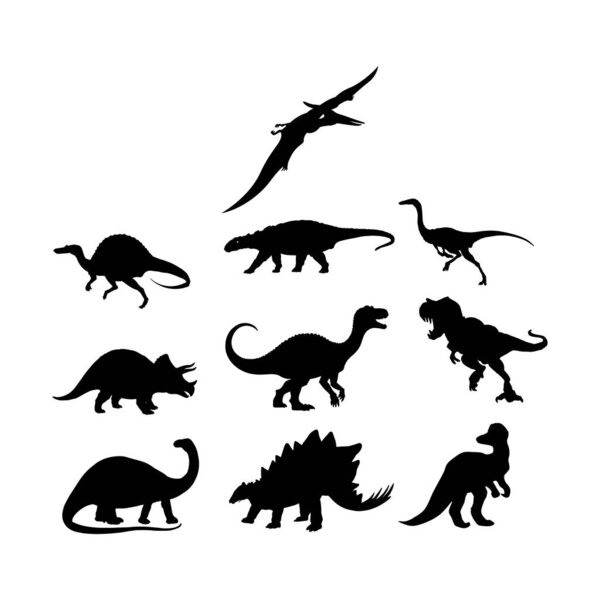 Силуэт динозавров на белом