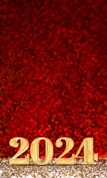 Šťastný Nový Rok 2024 Vykreslování Zlatá Barva Červeném Třpytivém Pozadí — Stock fotografie