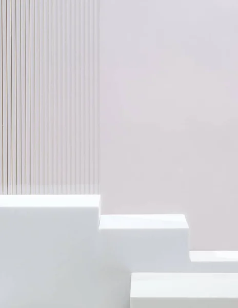 White Block Pedestal Product Display Grey Background Modern Transparency Strip — Stock Photo, Image