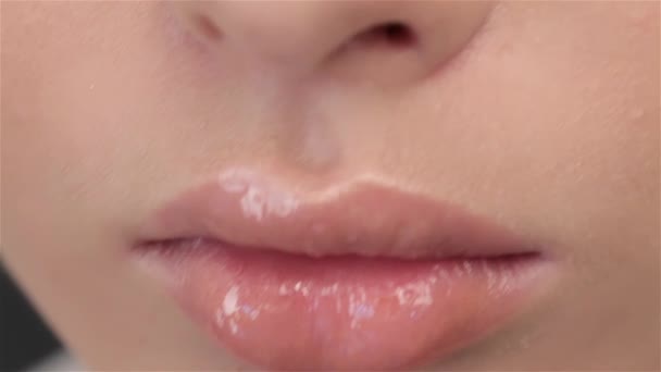 Macro Close Pale Pink Glossy Lips Macro Close Pale Pink — Stock Video