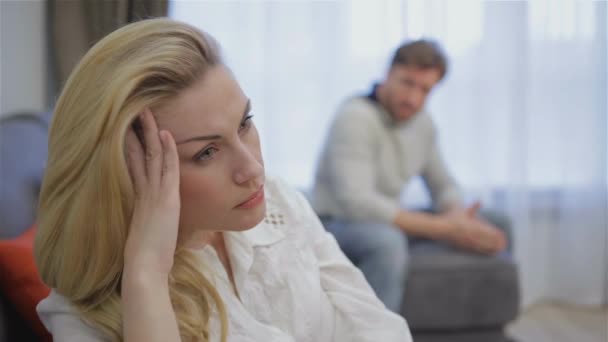 Attractive Caucasian Couple Having Conflict Home Close Sad Pretty Blond — Stock Video