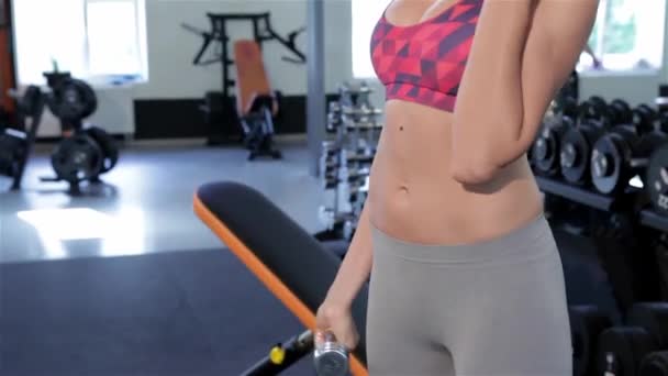 Hermosa Mujer Caucásica Entrenando Sus Bíceps Gimnasio Mujer Pelirroja Bonita — Vídeos de Stock