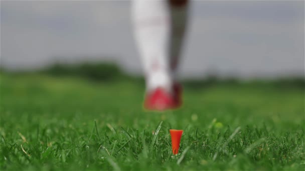Joueuse Golf Attirante Mettant Balle Sur Tee Shirt Golf Jolie — Video