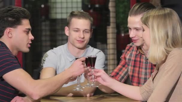 Group Young Attractive People Drinking Glasses Liquor Gulp Attractive Caucasian — Stock Video