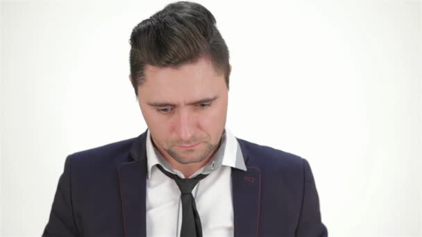 Portrét Nešťastného Mladého Muže Který Ptá Problém Nevím Negativní Lidský — Stock video