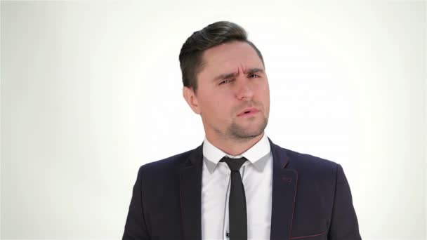 Hombre Negocios Vestido Formal Muestra Muchas Emociones Diferentes Emociones Empresariales — Vídeo de stock