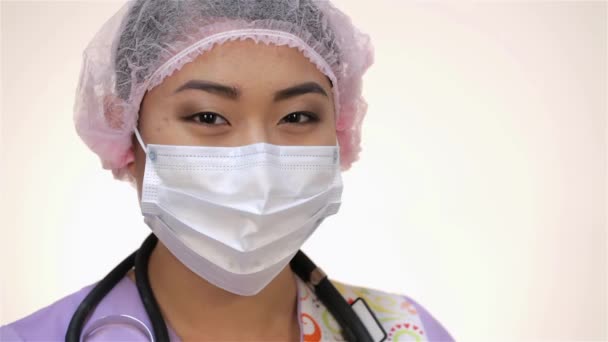 Ung Asiatisk Läkare Kvinna Asiatisk Sjuksköterska Eller Läkare Kvinna Vit — Stockvideo