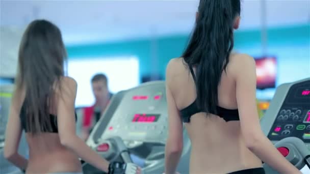 Fitness Motion Nella Vita Gente Sportiva Che Corre Sul Tapis — Video Stock
