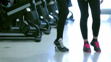 İki güçlü, narin kız şık atletizm giysileri içinde spor malzemelerinin arka planına karşı tonlu fiziklerini sergiliyorlar. Arkadaşları hareketli egzersizler yapıyor, hareketsiz bisikletlerle pedal çeviriyor, ilham verici bir şey yaratıyorlar.