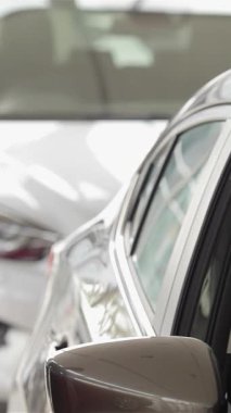 Keskin bir suratı olan genç bir adam, canlı bir otomobil galerisindeki modern araçların lüks detaylarından büyülenmiş bir şekilde öne çıkıyor. Arkadaş canlısı bir araba satıcısıyla etkileşime girince heyecanı yayılıyor.