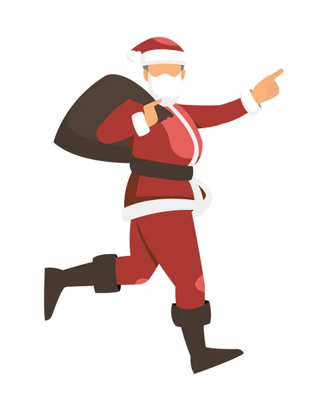 Carácter Plano Ilustración Vectorial Correr Santa Claus Con Bolsa Regalo — Foto de Stock