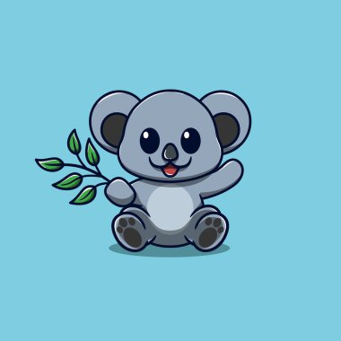 Elinde okaliptüs karikatürü tutan sevimli koala.