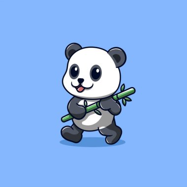Çizgi film izlerken elinde bambu tutan sevimli panda