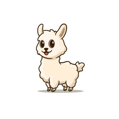 Şirin lama ayakta ve gülümseyen çizgi film