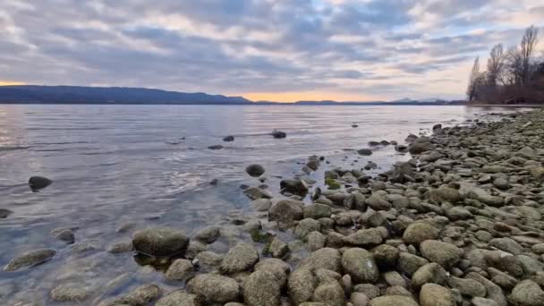 Lago Constância Lago Costa Com Pedras Primeiro Plano Bela Atmosfera — Vídeo de Stock