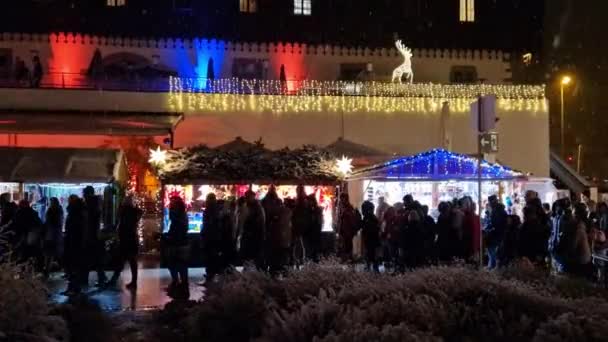 Gente Camina Mercado Navidad Constanza Lago Constanza — Vídeo de stock
