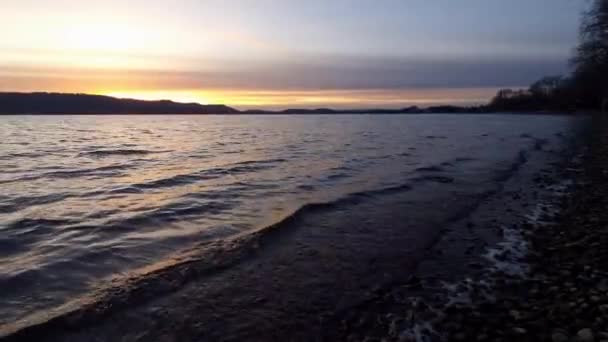 Sunset Beautiful Lake Constance Waves Colorful Clouds Sky — Stockvideo