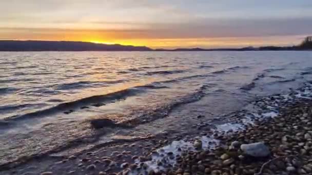 Sunset Beautiful Lake Constance Waves Colorful Clouds Sky — Video
