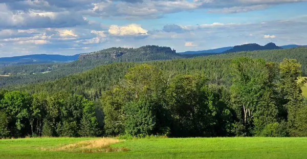 stock image Panoramic view of the Pfaffenstein mountain in Saxon Switzerland