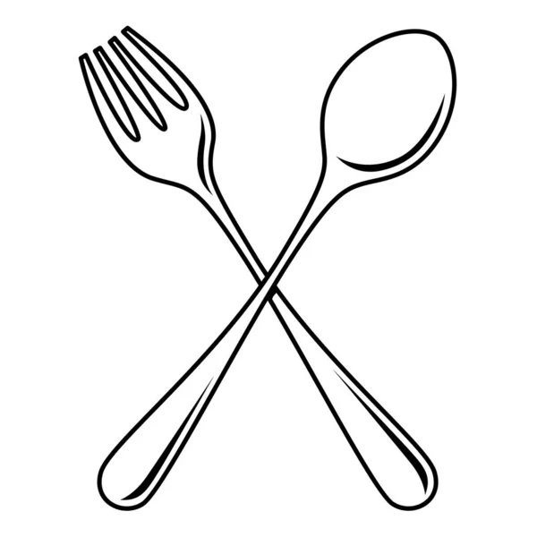 带有黑线的餐具绘图 涂鸦式插图 — 图库矢量图片