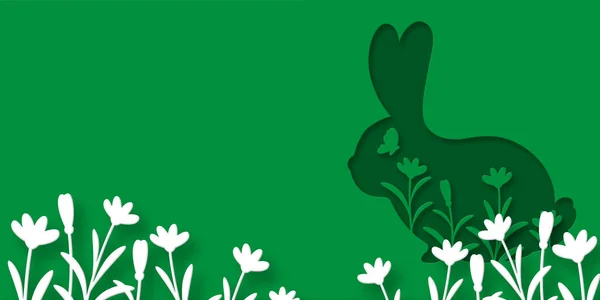 用花和蝴蝶做成兔子形状的剪纸艺术 春季概念说明 — 图库照片
