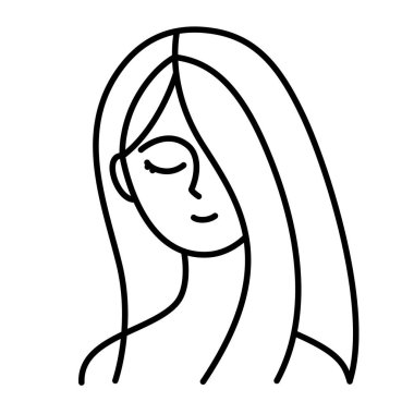 Simple line drawing of a woman's head. Symbolic image of a young woman's face.