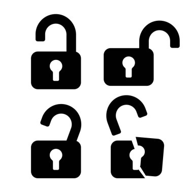 black padlock symbol Simple design, lock and unlock icon collection.