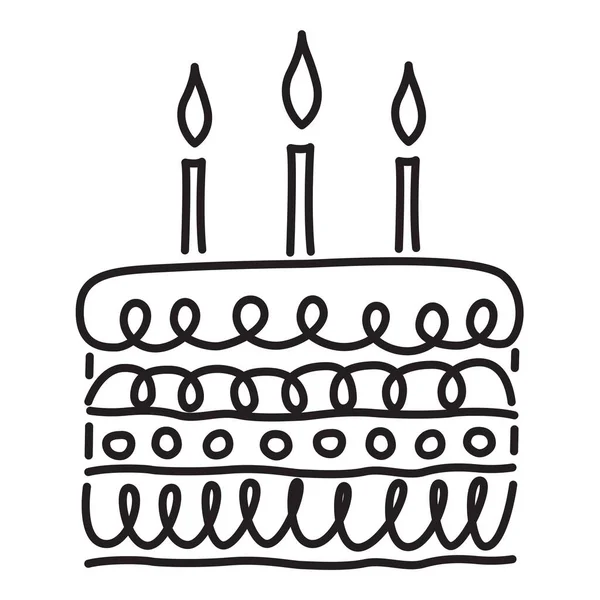 Schwarze Geburtstagstorte Doodle Zeichnung Auf Weißem Hintergrund — Stockvektor