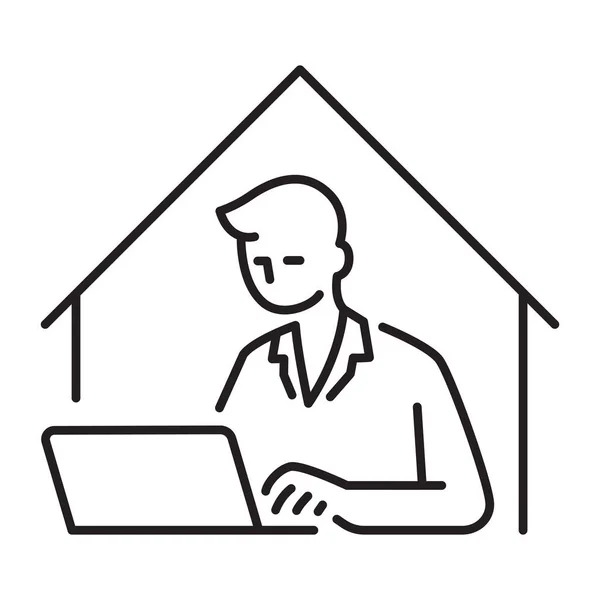 Pictograma Trabalho Casa Ilustração Homem Usando Computador Casa —  Vetores de Stock