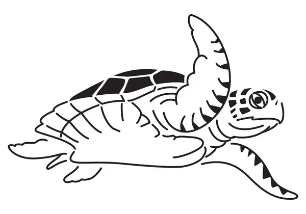 Tengeri Teknős Rajz Úszás Fekete Illusztráció Fehér Háttér — Stock Vector