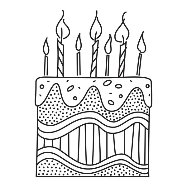 Черный День Рождения Торт Рисунок Белом Фоне — стоковый вектор