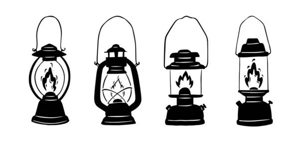 Нарисуйте Черную Керосиновую Лампу Белом Фоне — стоковый вектор