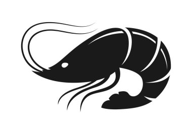 Beyaz arka planda siyah karides, deniz karidesi simgesi çizimi.