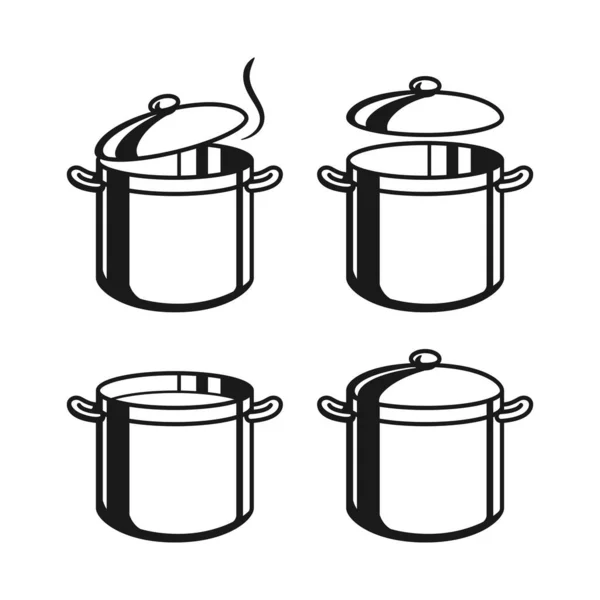 Рисунок Горшок Нержавеющей Стали Набор Приготовления Супа Открыть Крышку Горшка — стоковый вектор