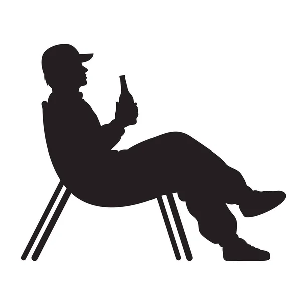 Silhouette Man Sitting Chair Drinking Illustration Person Relaxing Outdoors — Vector de stock