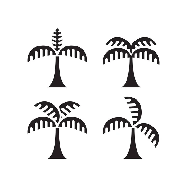 Černá Ikona Kokosového Stromu Nastavena Bílém Pozadí — Stockový vektor