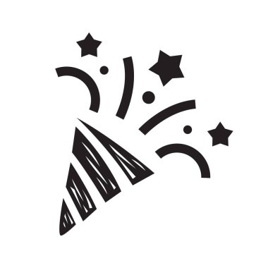 Beyaz arka planda patlayan parti patlatıcı, siyah fişek çizimi.