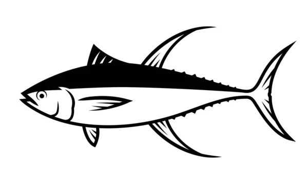 Tonno Disegno Pesce Con Linee Fard Nero Illustrazione Animale Acquatico — Vettoriale Stock