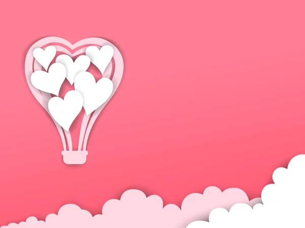 Love Papier Cut Sztuki Balony Chmury Różowym Tle Walentynki Szablon — Wektor stockowy