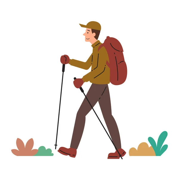 Man Hiking Flat Style Illustration Camper Illustration White Background — Stock Vector