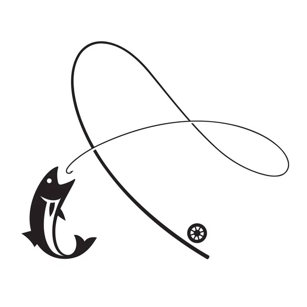 Ilustración Pesca Salmón Logotipo Pesca Con Mosca Silueta Caña — Archivo Imágenes Vectoriales