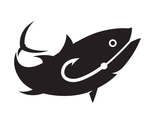 Hameçon Est Dans Thon Symbole Pêche Maritime Poisson Mer Noire — Image vectorielle