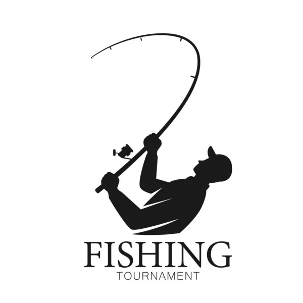 Рыбак Рыбак Борется Большой Удочкой Катушкой Рыбак Рисует Логотип Рыбалки — стоковый вектор