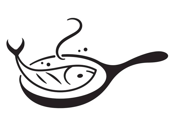 Sartén Freír Pescado Cocinar Mariscos Sartén Logotipo Para Restaurante Mariscos — Archivo Imágenes Vectoriales