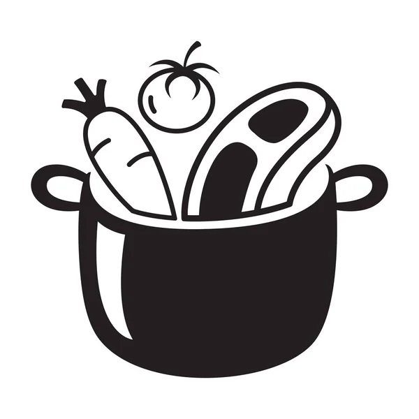 Illustratie Koken Pot Zwarte Soep Pot Rundvlees Stoofpot Menu Restaurant — Stockvector