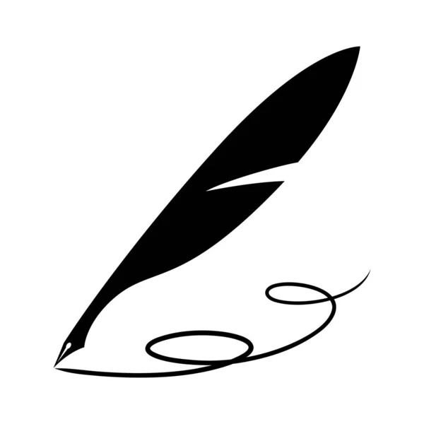 羽毛笔写曲线 白色背景上的黑色羽毛笔 — 图库矢量图片