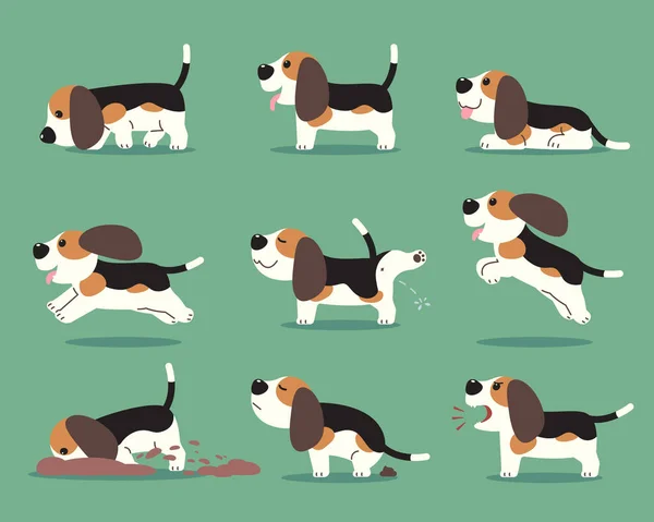 Cartoon Beagle Puppies Verschillende Poses — Stockvector