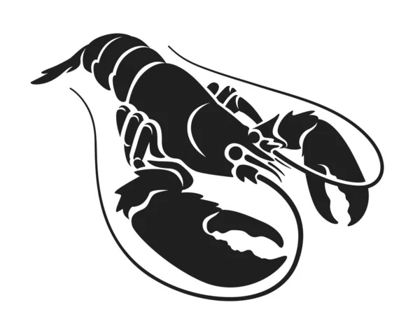 Black Lobster Drawing Seafood Symbol White Background — Stock Vector